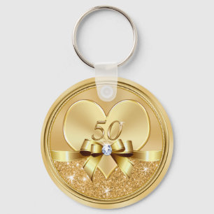 Inexpensive Heart 50th Wedding Anniversary Favours Key Ring