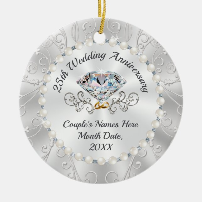 Inexpensive Personalised 25th Anniversary Ornament (Front)