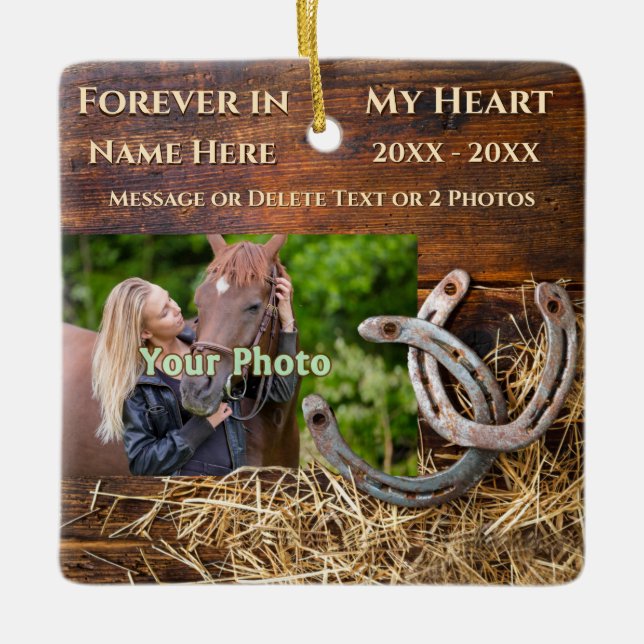 Inexpensive Your 2 Photo, Horse Sympathy Gifts, Ceramic Ornament (Front)