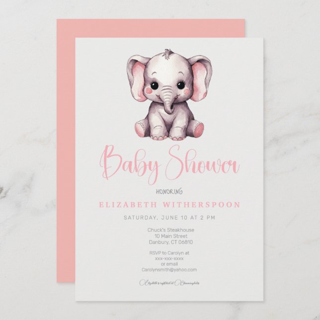 infan elephant baby Shower Invitation stylish chic (Front/Back)