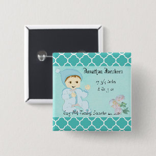 Infant Baby Boy in Blue with Flowers 15 Cm Square Badge
