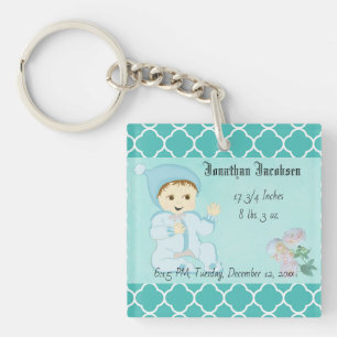 Infant Baby Boy in Blue with Flowers Key Ring