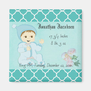 Infant Baby Boy in Blue with Flowers Magnet