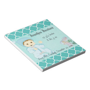 Infant Baby Boy in Blue with Flowers Notepad