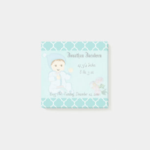 Infant Baby Boy in Blue with Flowers Post-it Notes