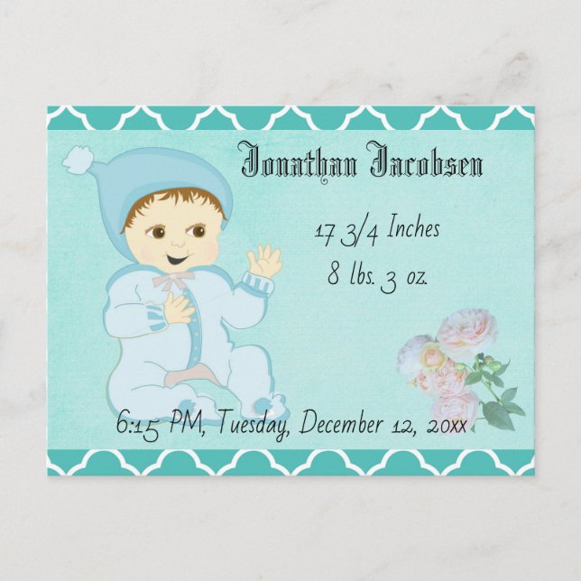 Infant Baby Boy in Blue with Flowers Postcard (Front)
