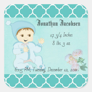 Infant Baby Boy in Blue with Flowers Square Sticker