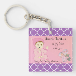 Infant Baby Girl in Pink with Flowers Key Ring