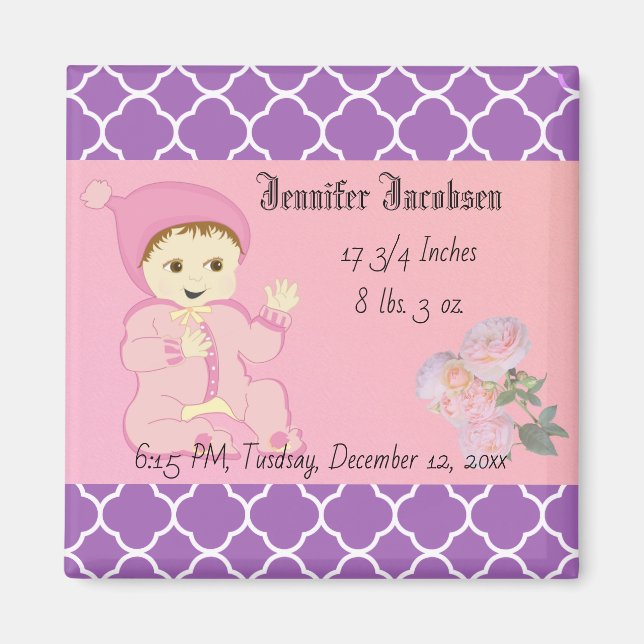 Infant Baby Girl in Pink with Flowers Magnet (Front)