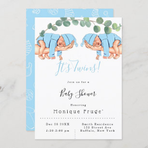 Infant Boy On Mummy’s Arm It’s Twins Baby Shower  Invitation