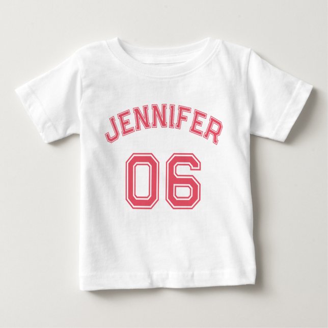 Infant Girl Pink Name Jersey Number Sports Cotton Baby T-Shirt (Front)