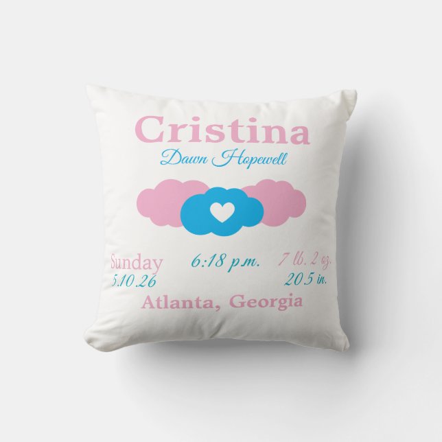 Infant Girl's Birth Pillow (Front)