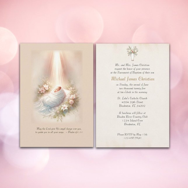 Infant In Soft Light Catholic Baptism Invitation (Creator Uploaded)