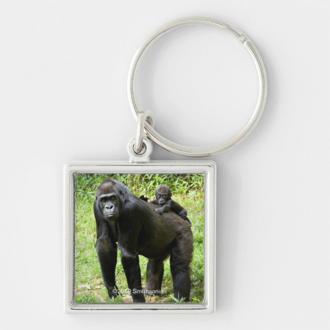 Infant Lowland Gorilla on Mother's Back Key Ring (Front)