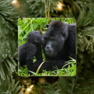 Infant Mountain Gorilla Kisses Silverback Gorilla Ceramic Ornament