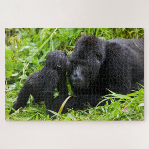 Gorilla male silverback great ape of Africa sitting in green jungle bushes  Throw Pillow