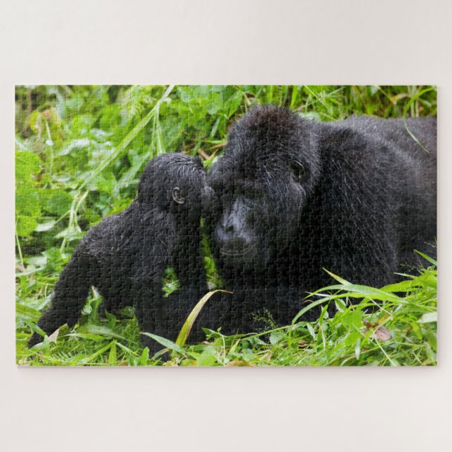 Infant Mountain Gorilla Kisses Silverback Gorilla Jigsaw Puzzle (Horizontal)