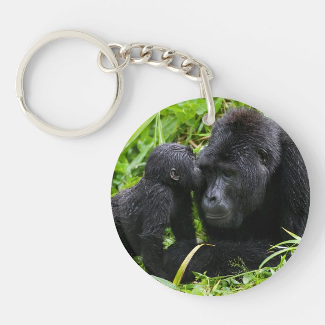 Infant Mountain Gorilla Kisses Silverback Gorilla Key Ring (Front)