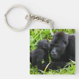 Infant Mountain Gorilla Kisses Silverback Gorilla Key Ring