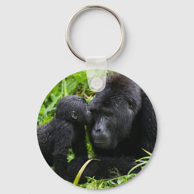 Infant Mountain Gorilla Kisses Silverback Gorilla Key Ring (Front)
