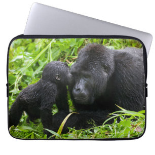 Infant Mountain Gorilla Kisses Silverback Gorilla Laptop Sleeve
