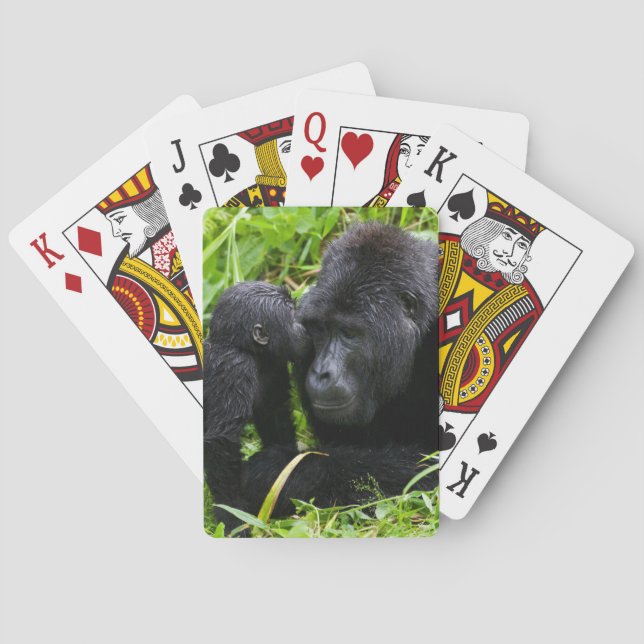 Infant Mountain Gorilla Kisses Silverback Gorilla Playing Cards (Back)