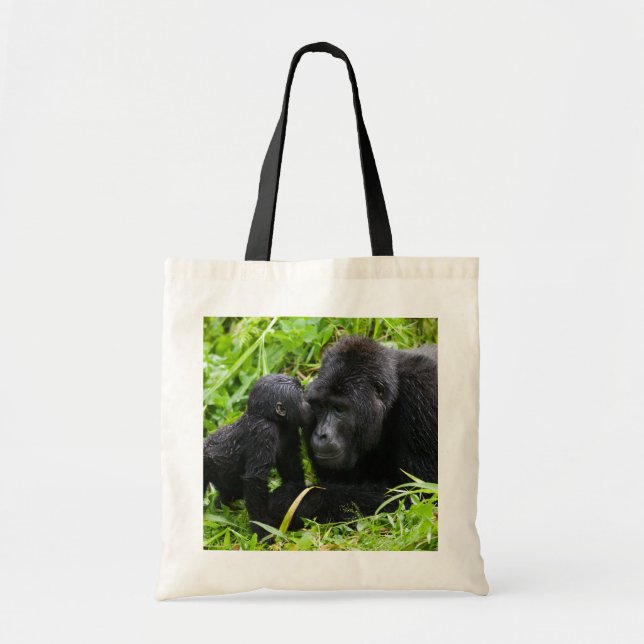 Infant Mountain Gorilla Kisses Silverback Gorilla Tote Bag (Front)