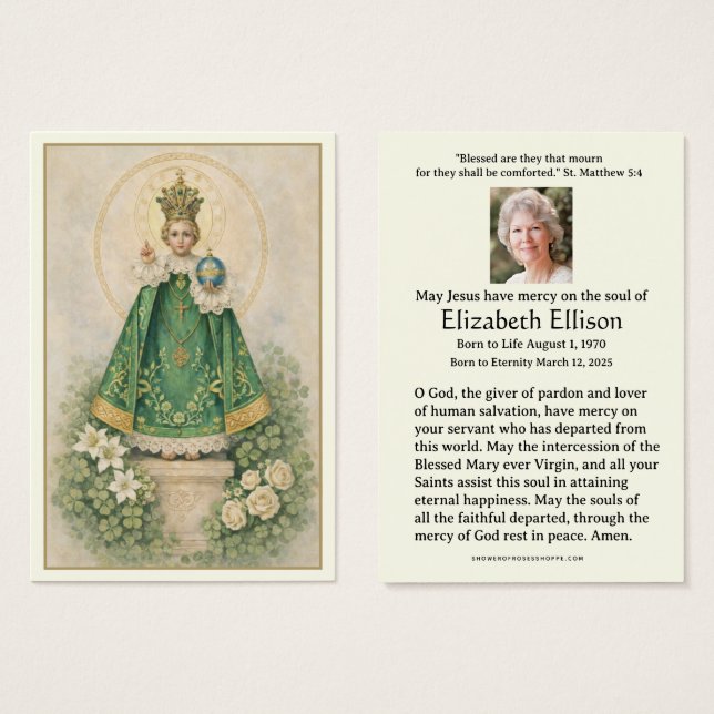 Infant of Prague Shamrocks Irish Funeral Prayer (Front & Back)