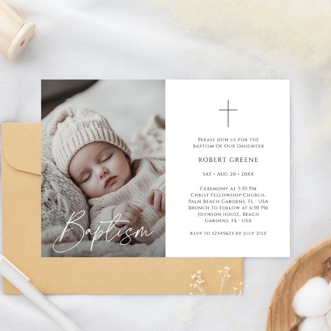 Infant Photo Catholic Gender Neutral Baptism Invitation (Creator Uploaded)
