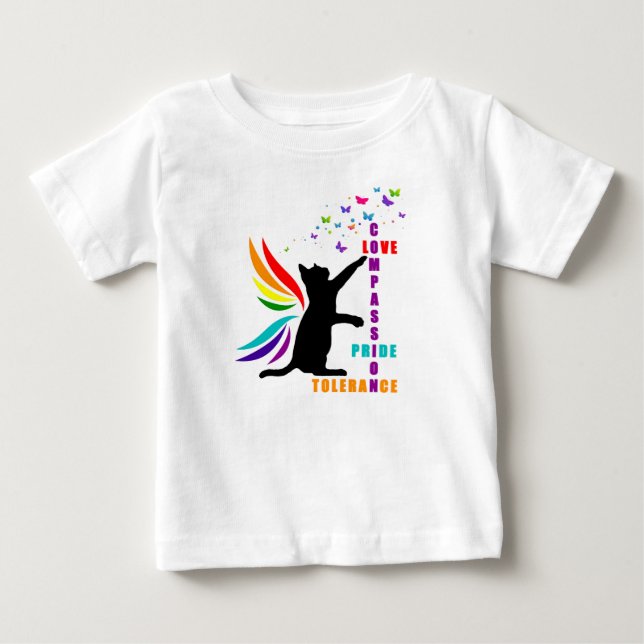 Infant Rainbow Pride Cat and Butterfly Shirt (Front)