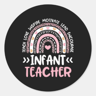 Infant Teacher Cute Tie Dye Rainbow Heart Daycare  Classic Round Sticker