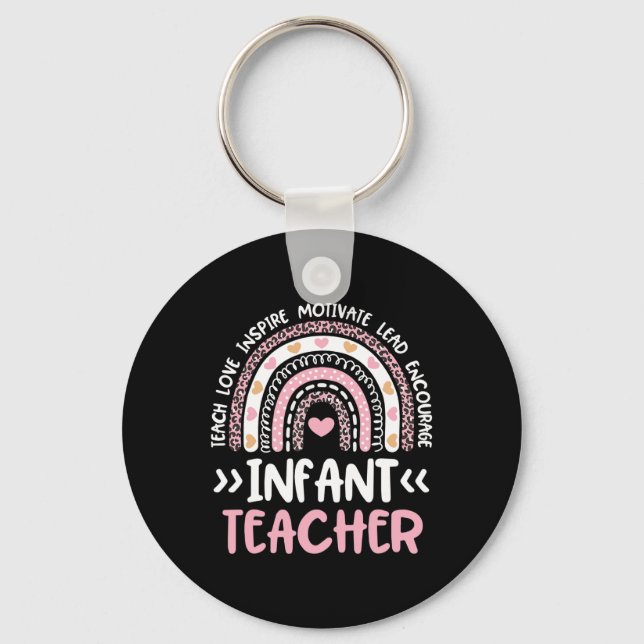 Infant Teacher Cute Tie Dye Rainbow Heart Daycare  Key Ring (Front)