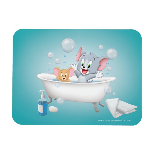 Infant Tom and Jerry Taking a Bath Magnet (Horizontal)