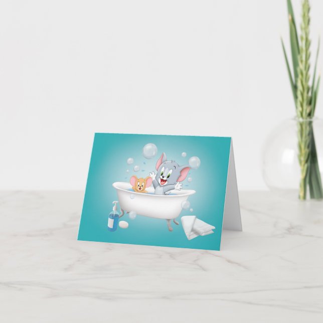 Infant Tom and Jerry Taking a Bath Note Card (Front)