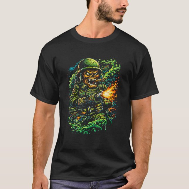 Infantry Rampage – Street Art Military Illustratio T-Shirt (Front)