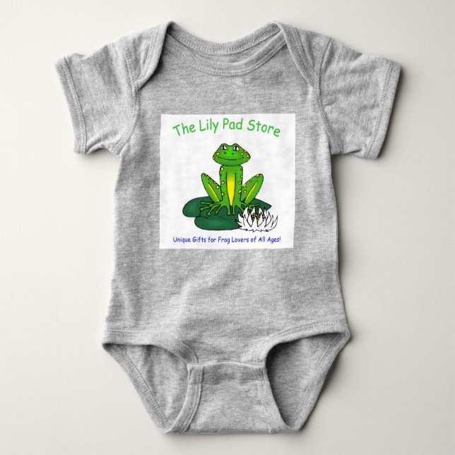 Infant's Frog on a Lily Pad Gray Bodysuit (Front)