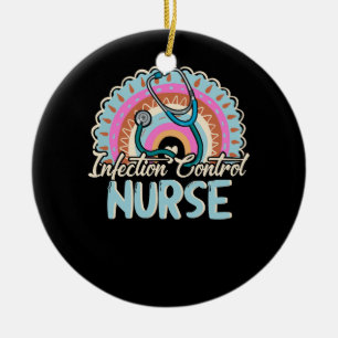 Infection Control Nurse Rainbow Retro Style Rainbo Ceramic Ornament