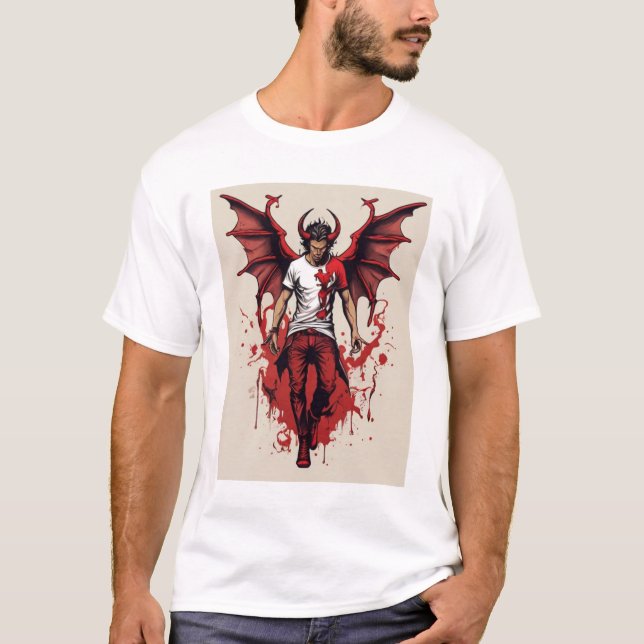 Infernal Clash: Devil Angel T-Shirt Designs" (Front)
