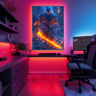 Infernal Cyber Warrior – Neon Fire Samurai Poster