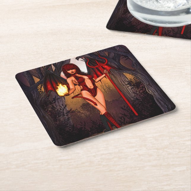 Infernal Temptress" Square Paper Coaster (Angled)