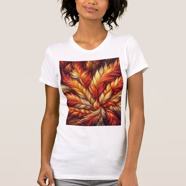 Inferno Bloom — Radiant Fire Feather Mandala T-Shirt (Front)