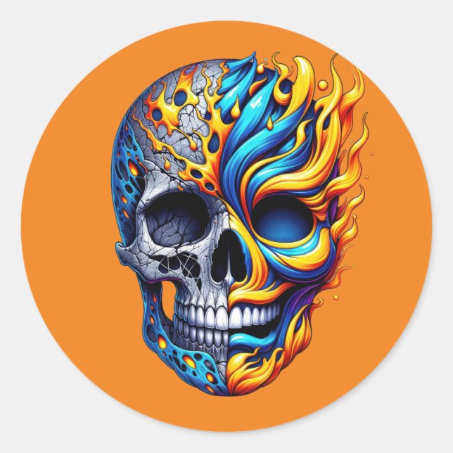 Inferno Duality Skull Classic Round Sticker (Front)