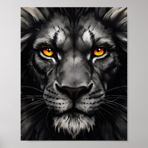 Inferno Eyes Black Lion King Portrait Poster