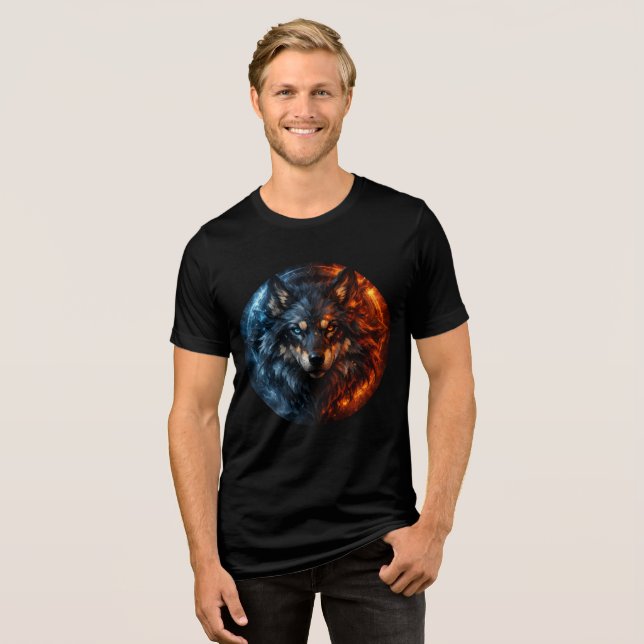Inferno & Frost Wolf – Elemental Duality Tri-Blend Shirt (Front Full)