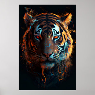 Inferno Gaze: Fierce Tiger with Fiery Eyes Poster
