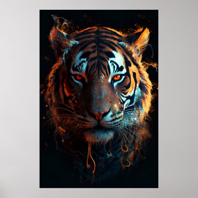 Inferno Gaze: Fierce Tiger with Fiery Eyes Poster (Front)