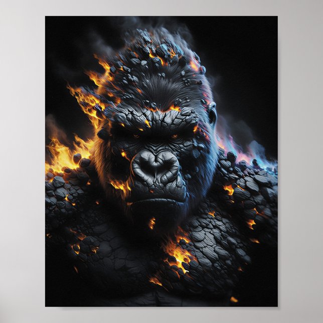 Inferno Gorilla – Fiery Lava Beast Digital Art Poster (Front)