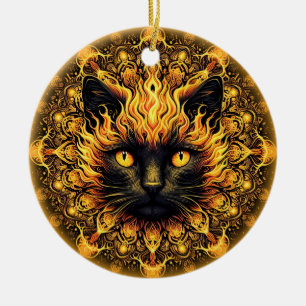 Inferno Kitty Mandala Ceramic Ornament