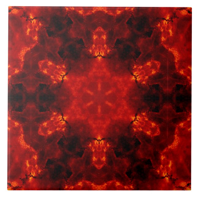 Inferno Nexus – Fiery Kaleidoscope Art Ceramic Tile (Front)