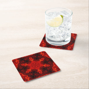 Inferno Nexus – Fiery Kaleidoscope Art Square Paper Coaster